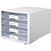 Produktbild HAN Schreibtisch-Schubladenbox IMPULS  Stapelbare Sortierablage mit 4 großen Schubladen für DIN A4/C4 inkl. Beschriftungsschilder  29,4 x 36,8 x 23,5 cm (BxTxH)  Transluzent-klar/Lichtgrau