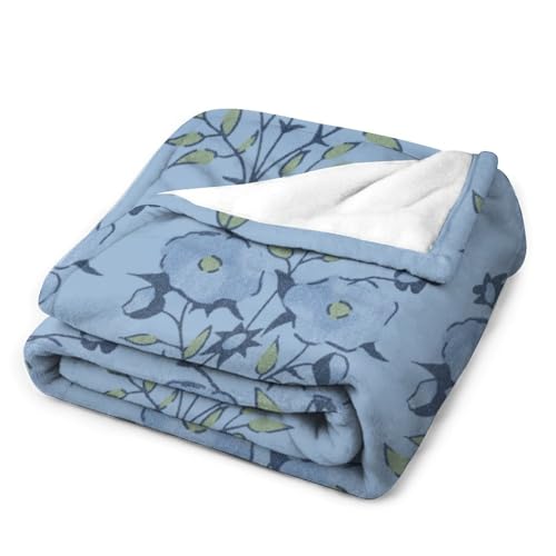 Couverture lit peluche bleue motif floral haut de gamme - 4