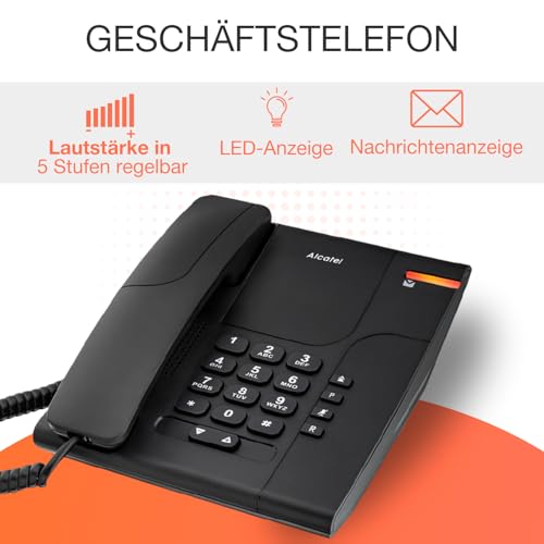 ALCATEL Temporis 180 PRO - Festnetztelefon für den professionellen Einsatz - Stummtaste - Visuelle Anrufanzeige - Verstellbare Lautstärke - Wahlwiederholungstaste - Büro-/Wandmontage - Schwarz
