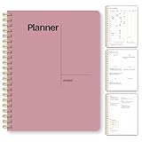 Undated Weekly Planner, 8.5x11” – Dashboard Layout with Yearly Review, Monthly Calendars, & Weekly To Do List, Spiral Bound Organizer for Work, Study & Life (Pink)