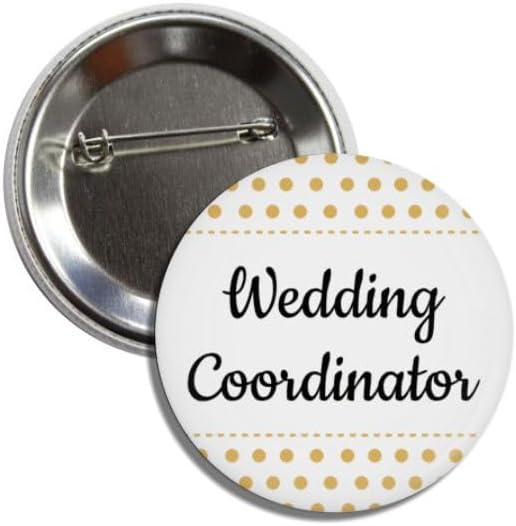 Wedding Coordinator Button Pin Badge, 2.25 Inch Round, White and Gold Event Planner Badge