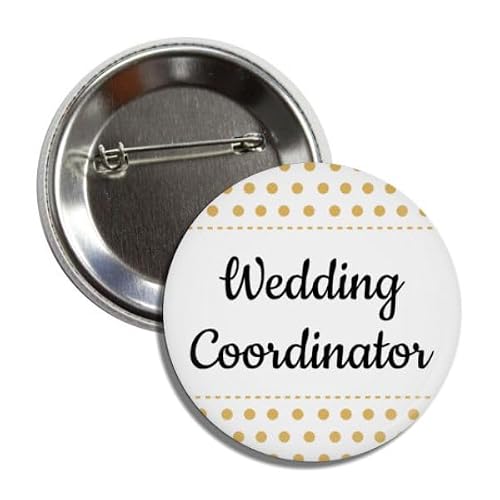 Wedding Coordinator Button Pin Badge, 2.25 Inch Round, White and Gold Event Planner Badge