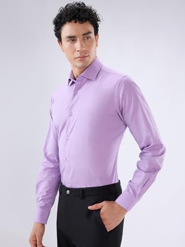 Image of Raymond Men Regular Fit Fil-A-Fil Pattern Pure Cotton Semi Cutaway Collar Full Sleeve Formal Shirt Violet