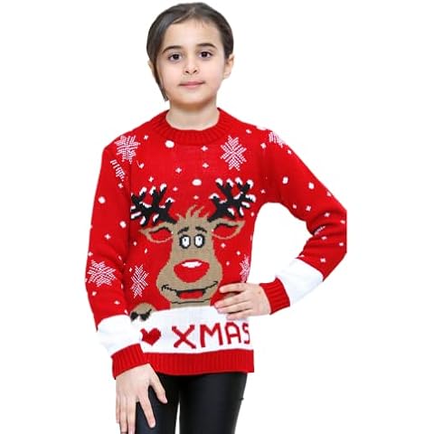 LUXE DIVA Children's Kids Girls Boys Merry Christmas Reindeer Rudolph Love Xmas Christmas Long Sleeve Pompom Xmas Jumper 5-13 Cover