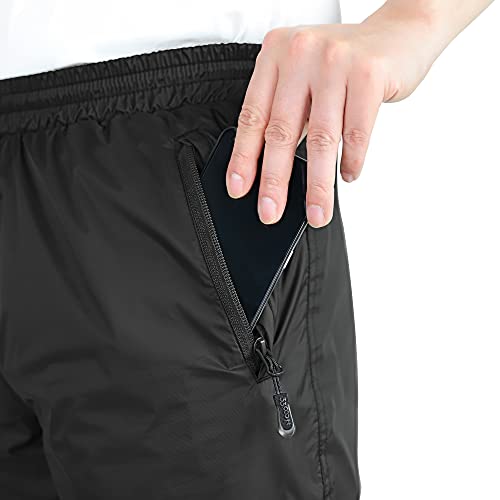 33,000ft Men's Waterproof Trousers Lightweight Breathable Rain Overtrousers with Zip Pockets, Outdoor Windproof Rain Over Pants for Golf Hiking Fishing Cycling Black L/32 Inseam