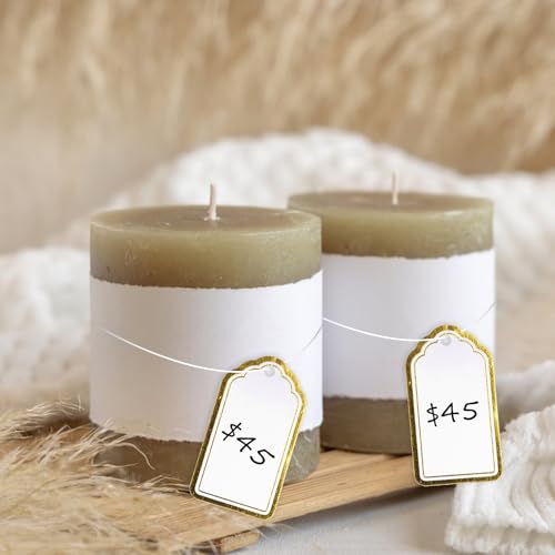 jijAcraft Preisetiketten Anhänger mit Fäden Weiß Gold: 25 × 45mm Klein Hängeetiketten Flohmarkt Preisschilder Etiketten für Schmuck 200 Stück Markierungsetiketten für Kleidung, Kunsthandwerk