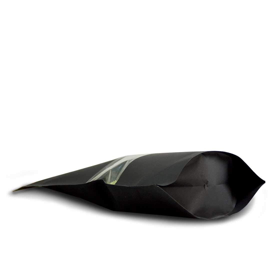 Lacers Standbodenbeutel aus Kraftpapier mit SICHTFENSTER in versch. Farben, Nachhaltig, ALU-Frei, Druckverschluss, hohe Barriere-Eigenschaft (100, Schwarz, 2000ml)