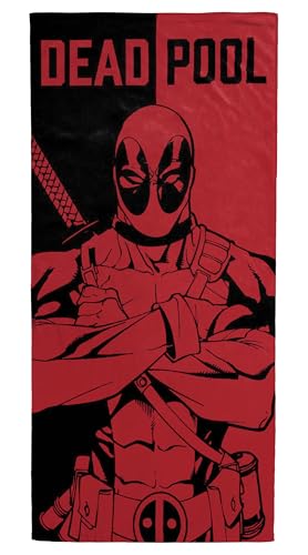 Jay Franco Marvel Deadpool - Serviette de Bain, de Plage et de Piscine - 100% Coton Rouge Noir, 71cm x 147cm