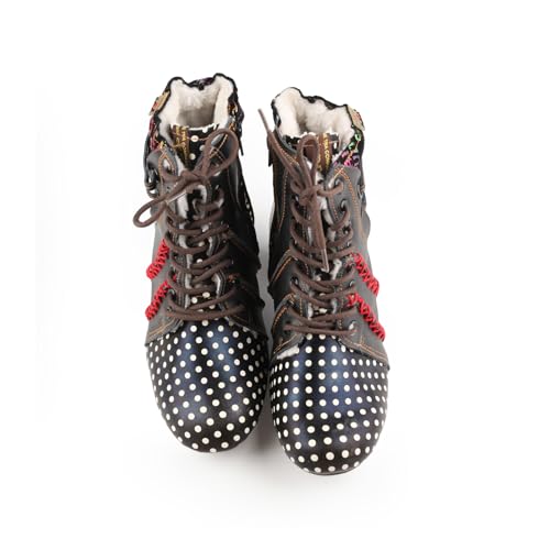 TMA EYES Women's Leather Ankle Boots with Low heel Polka dot pattern and Faux Fur Lining 5