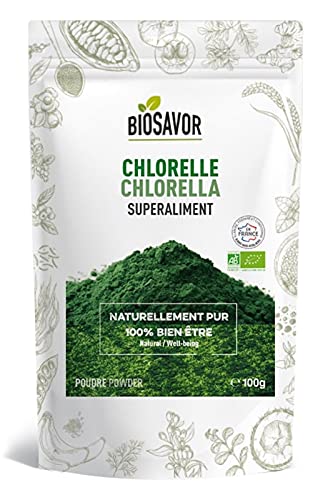 BIOSAVOR - Poudre de Chlorelle bio 100g - Chlorella powder - 100% Naturelle & Pure - Vegan et sans Gluten - Fabriqué en France Cover