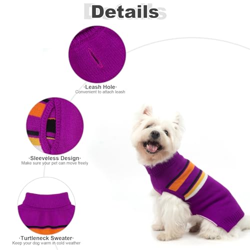 Image of PAWCHIE Dog Sweater for Medium Size Girls Boys, Warm Coat Turtleneck Thick Clothes With Leash Hole, Stretchy Knitted Outfit for Small to Large Puppy Cat, Purple M