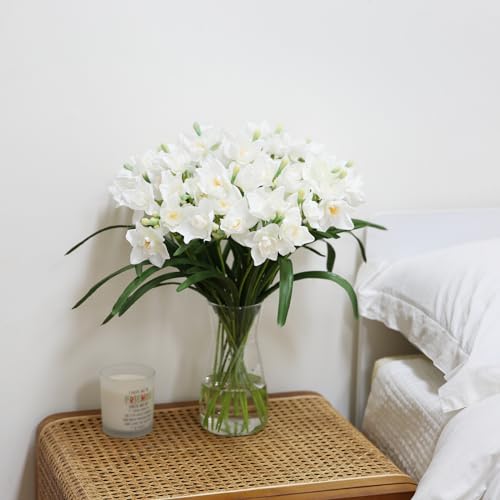 Eyamumo Modern Glass Vase With 10Pcs Artificial Daffodil Flowers For Home Decor, 8 Inch Clear Glass Vase 15.8 Inch Narcissus Spring Flower Artificial Daffodil Flower In Bulk For Home Kitchen Wedding Decor thumb #4