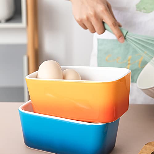 Porcelain Butter Dish With Wooden Lid, Candiicap Airtight Butter Keeper For Countertop, Large Butter Holder For East West Coast Butter(Tropical Orange) #TOP3