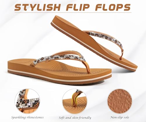 Image of KuaiLu Women's Rhinestone Flip Flops Arch Support Yoga Mat Cushion Sandals