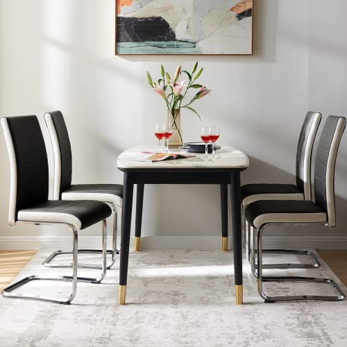 Sicotas Dining Chairs Set Of 2 - Modern Kitchen Chairs Faux Leather, High Back Dining Room Chairs With Metal Base, Upholstered Dinner Chairs, 2 Pcs Armless Side Chair For Dining Room And Kitchen,Black #TOP6