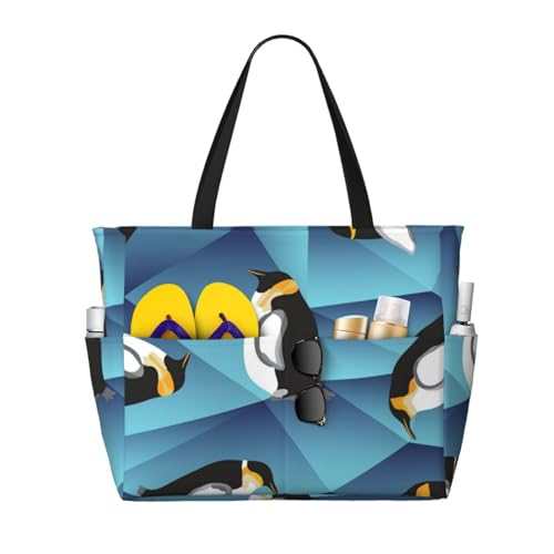 Sac de plage pingouin polygone abstrait grand sac fourre-tout femme bandoulière