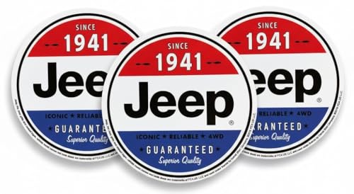 Image of Jeep Since 1941 Round Vinyl Sticker 4 Inch - Red White Blue Logo Decal Indoor Outdoor (3)