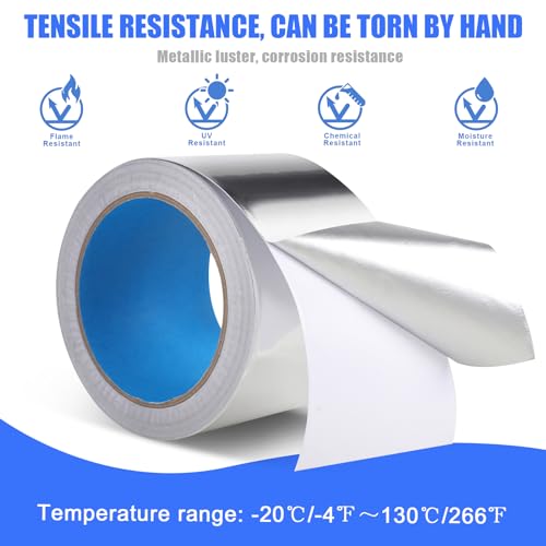 Image of Romeda Aluminum Foil Tape, 3 inch x 65 Feet (3.9 mil), Insulation Adhesive Metal High Temperature Heavy Duty HVAC Tape, Silver for Ductwork, Dryer Vent, HVAC