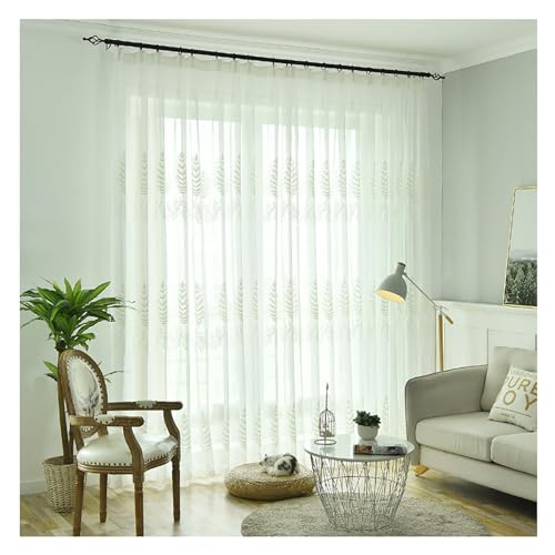 PSKJHN Leaves Sheer Curtains Embroidery White Window Curtain Pencil Pleat Voile Drapes for Living Room Bedroom 2 Panels, W135xL244cm,White - Image 8