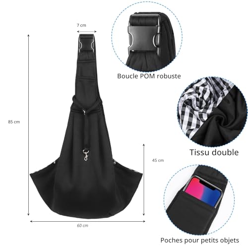 Sarsumir Sac de Transport pour Chien et Chat Bandoulière Réglable Sac à Bandoulière Mains Libres Petit Chien pour Petit Moyen Animaux Jusqu’à 7.5kg, Noir – vue 2