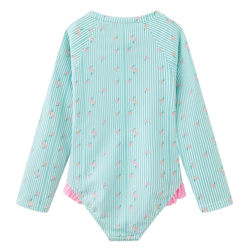 Girls Rash Guard Shirts Long Sleeve Swimsuits One Piece Ruffle Bathing Suit Sun Protection Swimwear with Zipper2