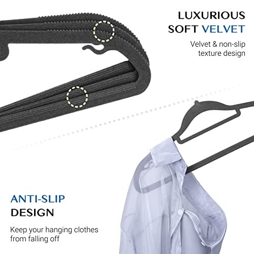 Velvet Hangers 50 Pack,Slim Space Saving Coat Hangers For Closet Non Slip Clothes Hangers With Tie Bar 42Cm Long Heavy Duty Felt Hangers For Suit Shirt Dress Trouser, Darkgrey #TOP2