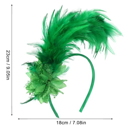 MWOOT Feather Headband, 1920s Feathered Headpiece, Green Roaring 20s Fascinators for Women Artificial Flower Feather Headwear - Image 3