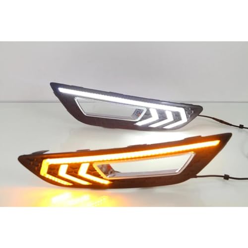 2 pçs LED luz de corrida diurna cobertura de luz de neblina DRL amarelo luz de seta para Ford Focus