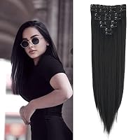 Gairyan Extension Clip Capelli Lisci 8pcs Set 60cm Testa Piena (Jet Nero)