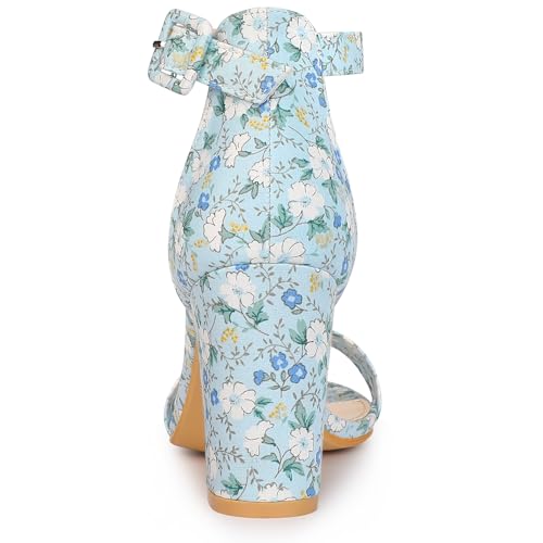 Allegra K Allegra K Women's Floral Print Open Toe Block High Heels Summer Blue Sandals 9 m US