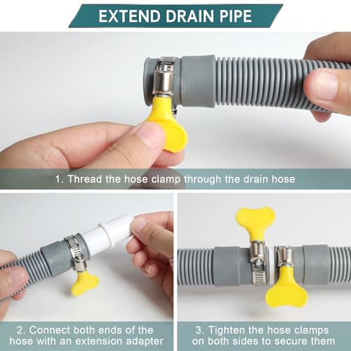 SDLDEER 3m Washing Machine Drain Hose, Universal Washing Machine Waste Pipe Kit with 1 Bracket 1 Connector and 4 Clamps, Dishwasher Waste Pipe Extension Washing Machine Hose Extension - Image 6