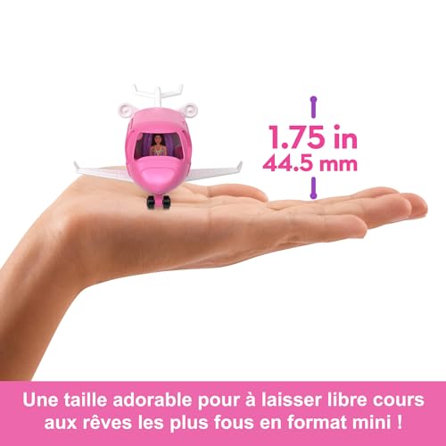 Barbie Coffret Avion de Rêve Mini-BarbieLand comprenant une poupée de 3,8 cm et un avion qui change de couleur avec des portes qui fonctionnent, HYF40