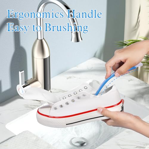 ISKYBOB 2 Pack Shoes Cleaning Brushes, Double Sided Shoe Sole Cleaner 10in Long Handle Shoe Wash Cleaner Scrubber, Blue