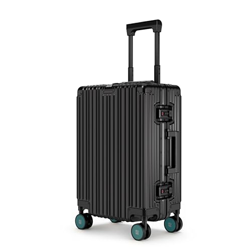 Image of EUME 100% Aluminium Cabin Trolley Bag Small for Travelling 50cm | Durable High-End 8 Silentrun 360 Degree Spinner Wheels | Premium Trolley Bag Small for Travel (Black with Green Wheels)