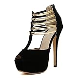 Women's Strappy Peep-Toe Stiletto High Heel Platform Sandals Gold/Velvet Black Label Size 41-255mm - US 9