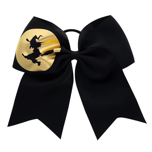 7 Inch Halloween Bow Hair Accessories Halloween Cheer Bows, Halloween Elastic Hair Ties Bowknot Rubber Bands, Pumpkin Witch Spider Skull Ponytail Holder Halloween Hair Ribbons Biws, 4 Pieces #TOP7