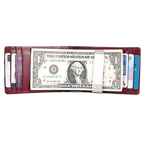Image of Brooklyn Bridge Genuine Leather Money Clip Wallet for Men VT Blood Red - Premium Slim RFID Protected Wallet with Cash Clip & Multiple Card Slots, Stylish Front Pocket Design, Gift for Men