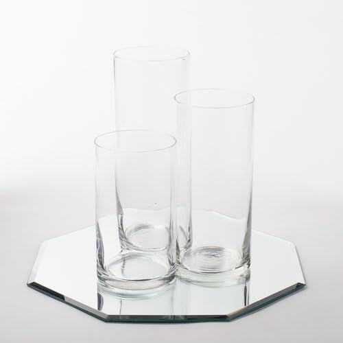 Eastland Octagon Mirror 12" and Cylinder Vases Centerpiece. 4 Piece Set