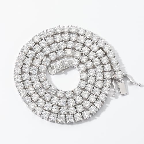 Moissanite Tennis Necklaces for Women 18k White Gold Men Necklaces 925 Sterling Silver Necklaces for Women Gifts 3-5mm Moissanite, Womens Necklaces Size 14-22 Inch4