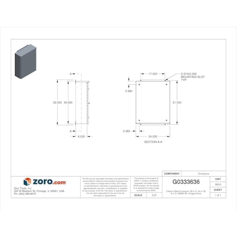 Wiegmann Enclosr,Metallic,30In.Hx 24In.Wx8In.D,3R (WIERHC302408)