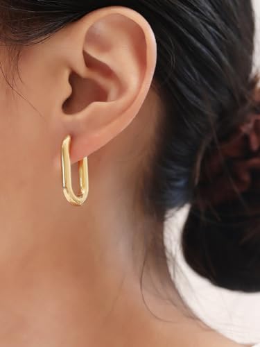Image of Shining Diva Fashion Anti Tarnish Jewellery Celebrity Inspired 14k Real Gold Plated Simple Plain Link Chain Chunky Huggie Hoop Trendy Stylish Copper Earrings for Women Girls