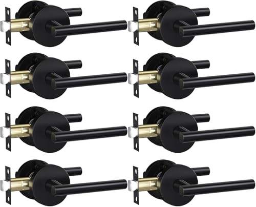 Image of Goldenwarm 8 Pack Matte Black Passage Door Handle Black Door Handles Interior Zinc Alloy Heavy Duty Reversible Passage Door Levers for for Hallways and Closets(no Lock)