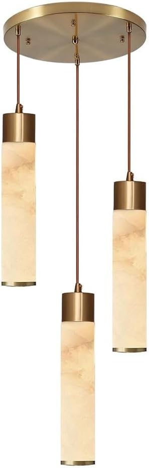 3 Light Light Natural Marble Alabaster Chandelier Mid Century Modern Cylinder Hanging Ceiling Fixture Large Decorative Lamp for Dining Room Living Room Foyer HomeCircular [Energy Class A+]