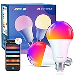 Lepro AI Smart Bulb E27, 2 Packs 1520LM Colour Changing Light Bulb, 12W(100W) WiFi Bulbs, Schedule & Timer, Work with Alexa & Google Assistant, Personalized AI Lighting Designer