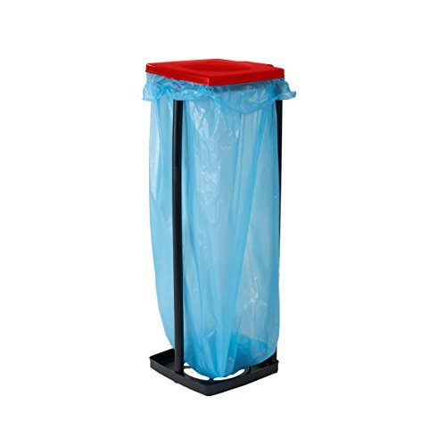 axentia Müllsackständer mit Deckel, Ständer für Müllsäcke bis 120 Liter und gelbe Säcke, Müllbeutelhalter höhenverstellbar, Kunststoff, Rot/Blau, 1 - Pack – Bild 3