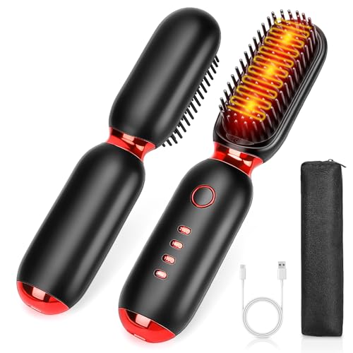 Hot Comb Cordless Hair Straighteners Brush, Anti-Scald, 50s Fast Heating, USB Rechargeable Ionic Smoothing Heated Styling Hairbrush, Professional Salon at Home & Travel