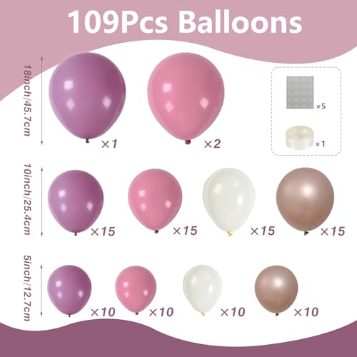 QIFU Purple Balloon Arch Kit - 109pcs Pink and Purple Balloon Arch with Champagne Gold Balloons Lilac Balloons for Girl Birthday Decorations Balloon Arches Fairy, Baby Shower Wedding Engagement Prom