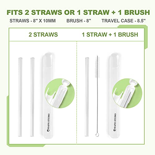 Happi Studio 8-Pack Glass Straws With Travel Case - 8"X10Mm Reusable Straws With 2 Cleaning Brushes - Clear Glass Straws Shatter Resistant - Glass Straws Drinking Reusable Smoothie Straw, Coffee Straw #TOP1