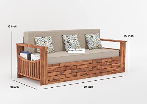 Image of Douceur Furnitures Solid Sheesham Wood 3 Seater Sofas | Three Seater Sofa Bed for Living Room, Hotels, Restaurant, Apartment | Wooden Sofa Bed
