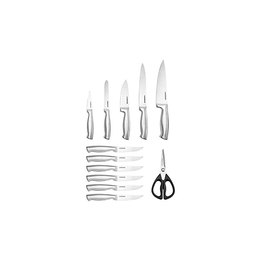 Farberware-Self-Sharpening-13-Piece-Knife-Block-Set-with-EdgeKeeper-Technology-Black Farberware Self-Sharpening 13-Piece Knife Block Set with EdgeKeeper Technology, High Carbon-Stainless Steel Kitchen Knives, Razor-Sharp Knife Set with Wood Block, Black